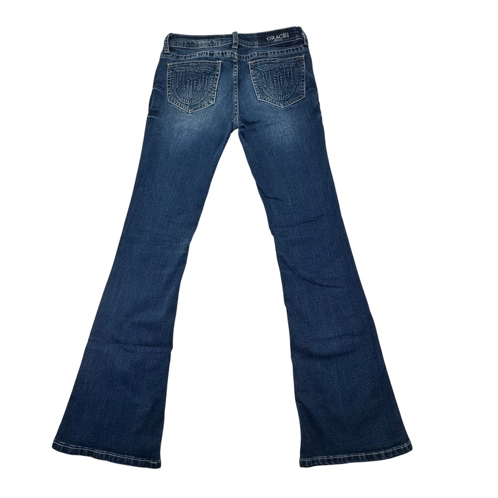 Grace in LA Girls Bootcut Jeans Dark Wash Embroidered Pockets Size 14 Stretch